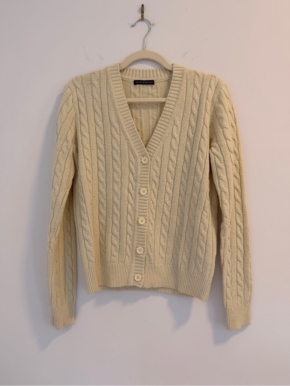 Brandy Melville Cream Cable-Knit Button Cardigan
